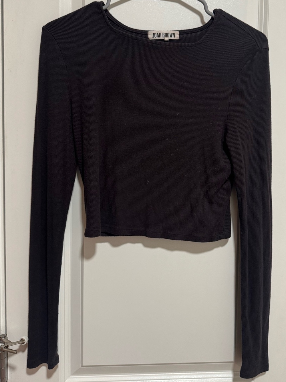 Joah Brown Black Ribbed Long Sleeve Cropped Top
